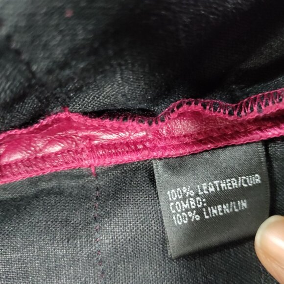 Lafayette 148 New York Burgundy 100% Leather Open Front Layered Jacket Size 6 - Picture 9 of 15